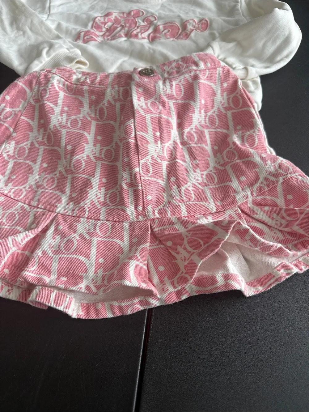 Pink and White Logo-Print Ruffle Skirt - Kids